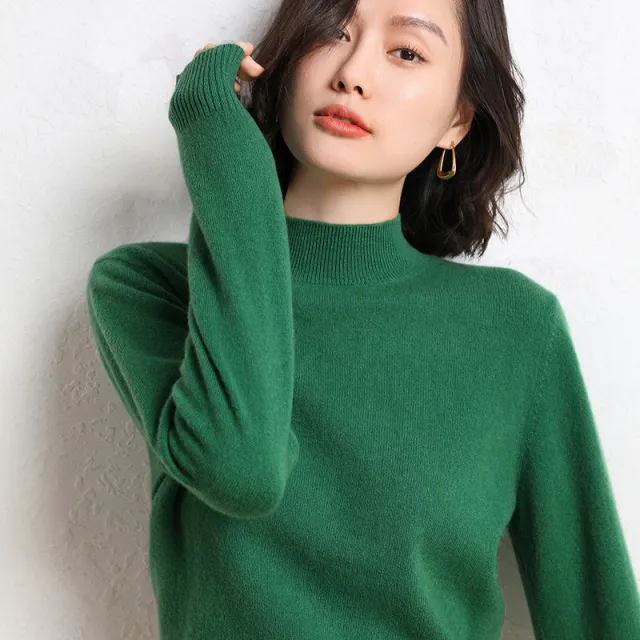 Half Turtleneck Women's Knitted Warm Bottoming Sweater Green - Shop at LoveMi