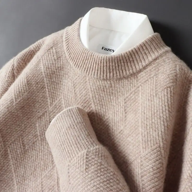 Men's Loose Thick Jacquard Round Neck Sweater