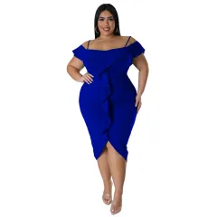 Solid-colour Dress Halter-neck Midi Skirt - Colourful Blue - View 1