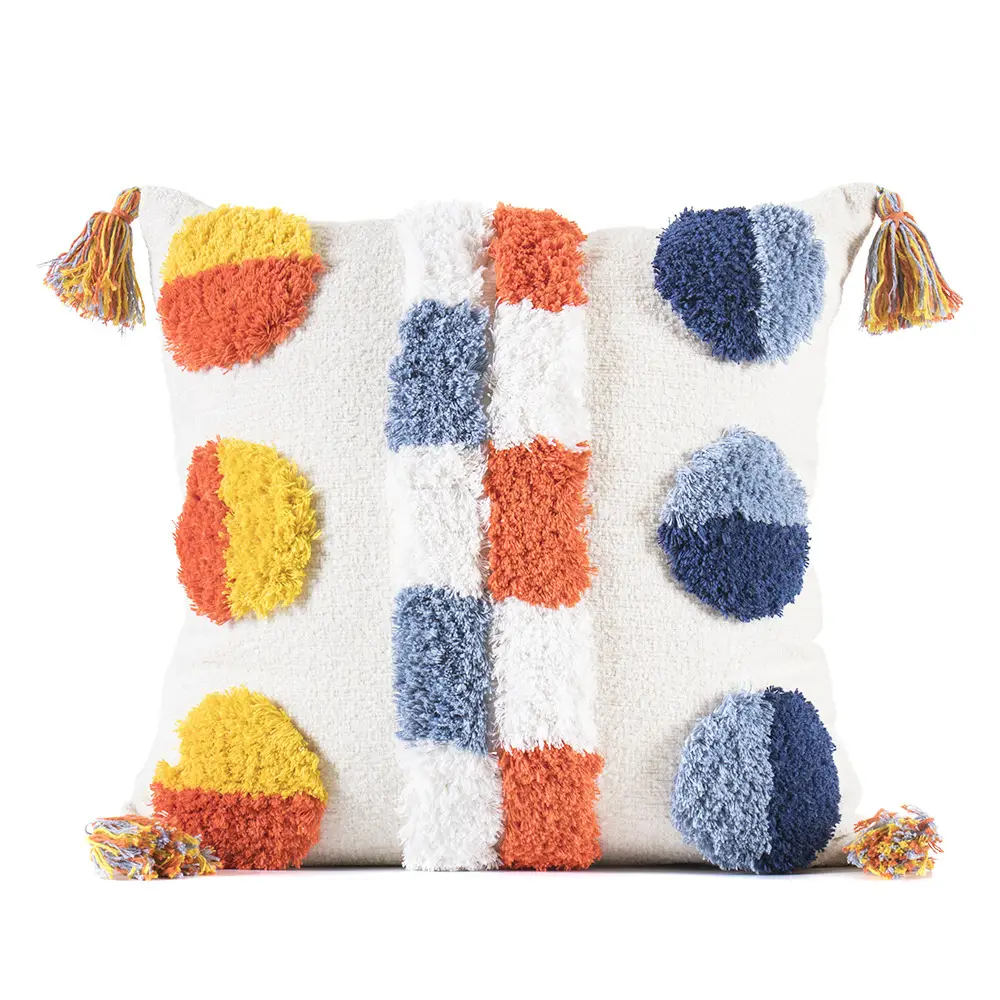 Contrast-color Tufted Throw Pillow With Tassels Minimalist Luxury Cushion