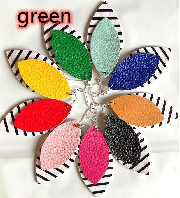 Striped Leaf Leather Earrings