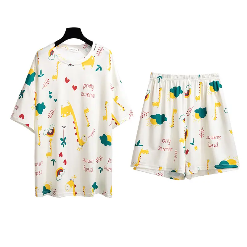 Women's Giraffe Print Pajama Set Loose Loungewear Suit