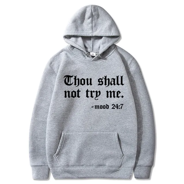 Thou Shall Not Try Me Hooded Sweater Light Gray - Shop at LoveMi