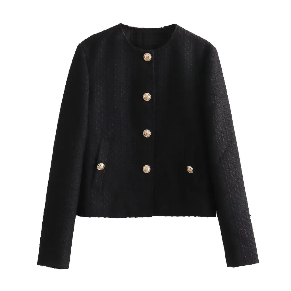 Round Neck Pure Color All-matching Texture Short Jacket