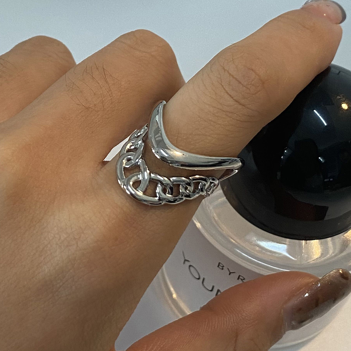 Stainless Steel Glossy Line Adjustable Opening Ring