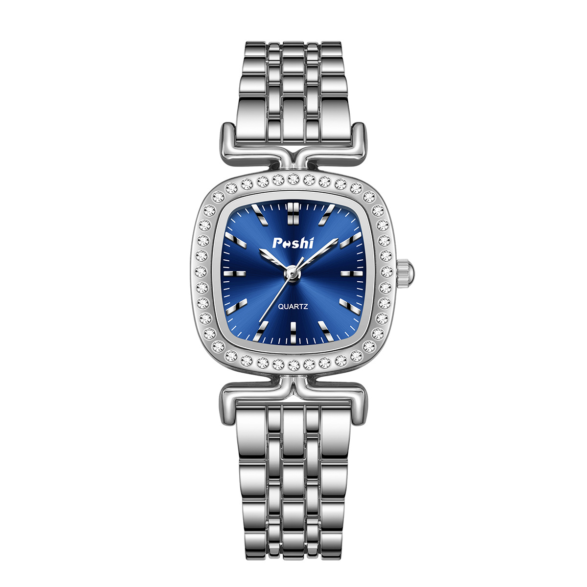 Diamond-encrusted Dial Oval-shaped Steel Bracelet Quartz Womens Watch 7