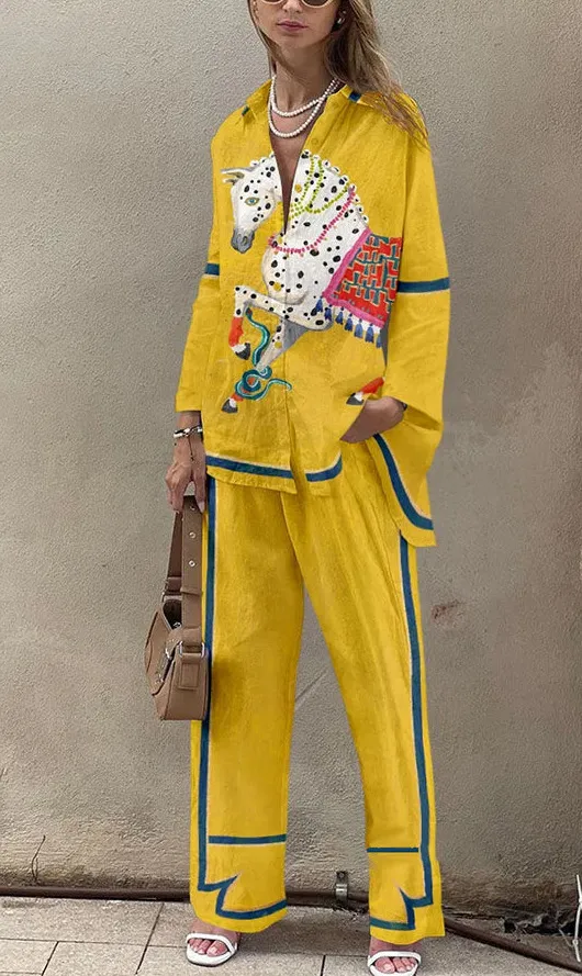 Women's Casual 3D Digital Printing Fashion Shirt And Trousers Zc042 - Shop at LoveMi