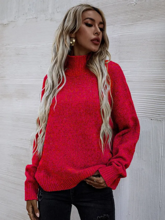 Loose Round Neck Pullover Cable knit Sweater Women's Clothing Red - Shop at LoveMi
