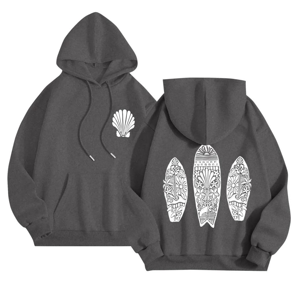 Simple Floral Letter Printing Drop-shoulder Sleeve Ladies Hoodie - Dark Gray 311