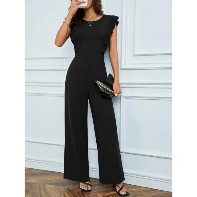 Women's High Waist Ruffles Wide Leg Jumpsuit Black - Shop at LoveMi