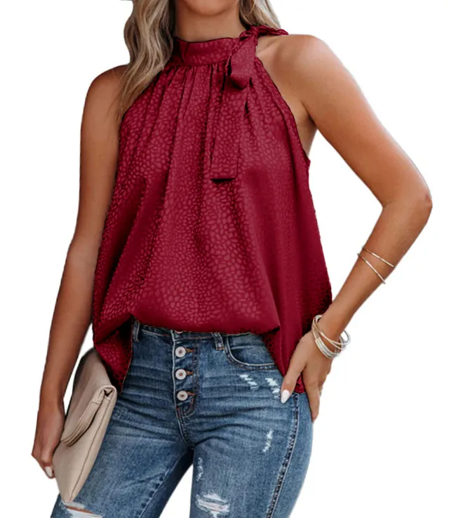 Women's Leopard Print Sleeveless Vest Purplish Red - Shop at LoveMi