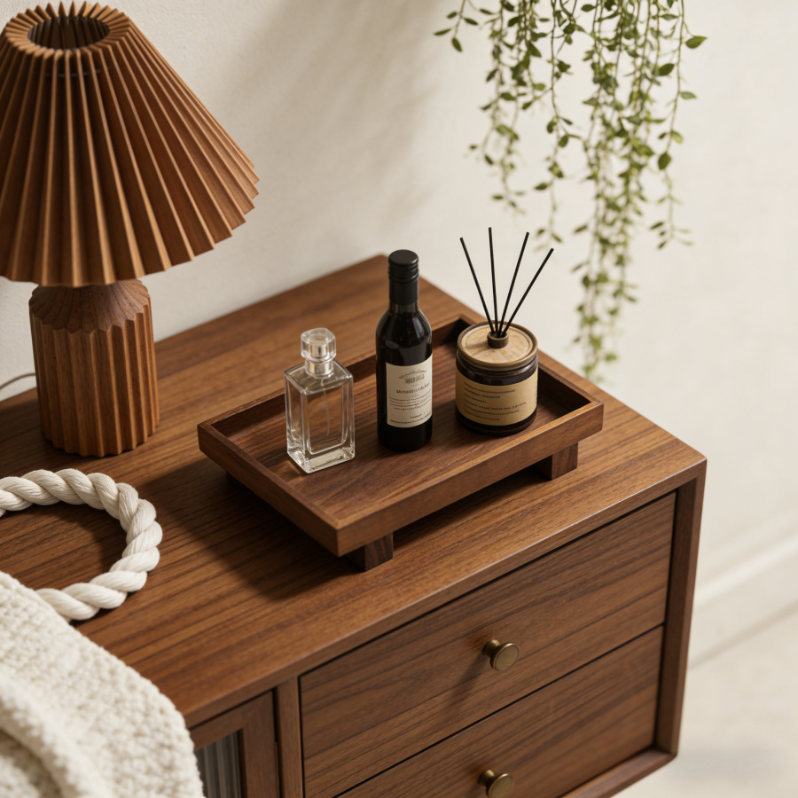 Walnut-colored Light-luxury Solid-wood Storage Tray For Home Decor