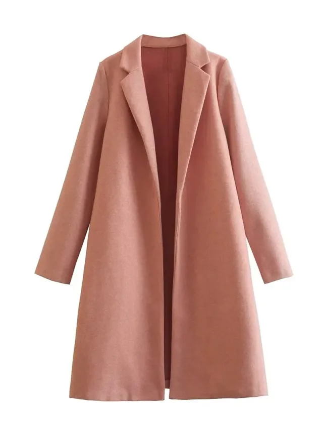 Women's Casual Woolen Lapel Non buckle Overcoat Coat Meat Powder Xl - Shop at LoveMi