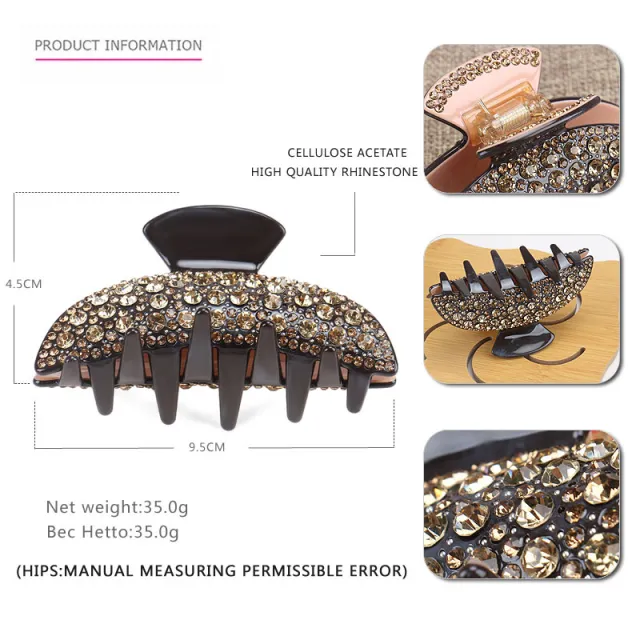 Vintage Rhinestone Women's Cellulose Acetate Sheet Barrettes Brown Pink Champagne Diamond - Shop at LoveMi