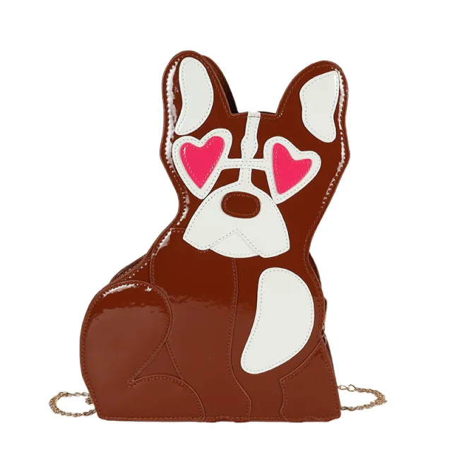Fashion Cute Personality Puppy Dog Pu Shiny Crossbody Bag Brown - Shop at LoveMi