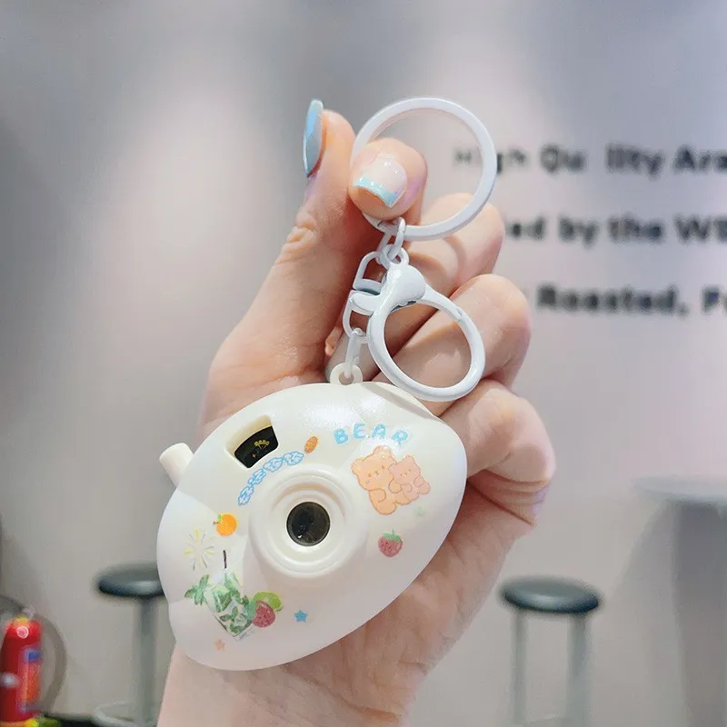 Cartoon Mini Cloud Camera Projection Lamp Keychain - Beige Bear