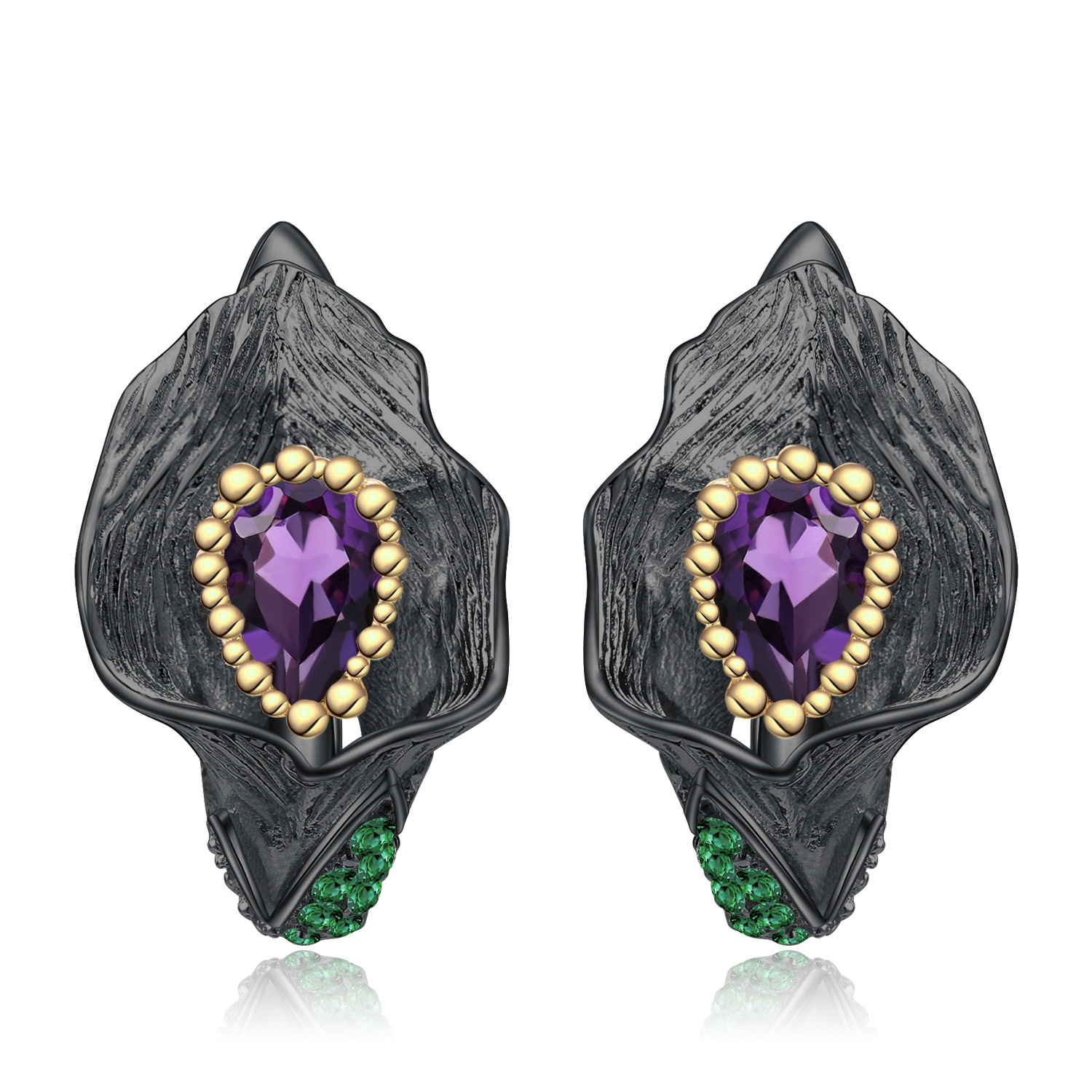 Exquisite Flower Shape Amethyst Suit Craft 925 Silver Plated