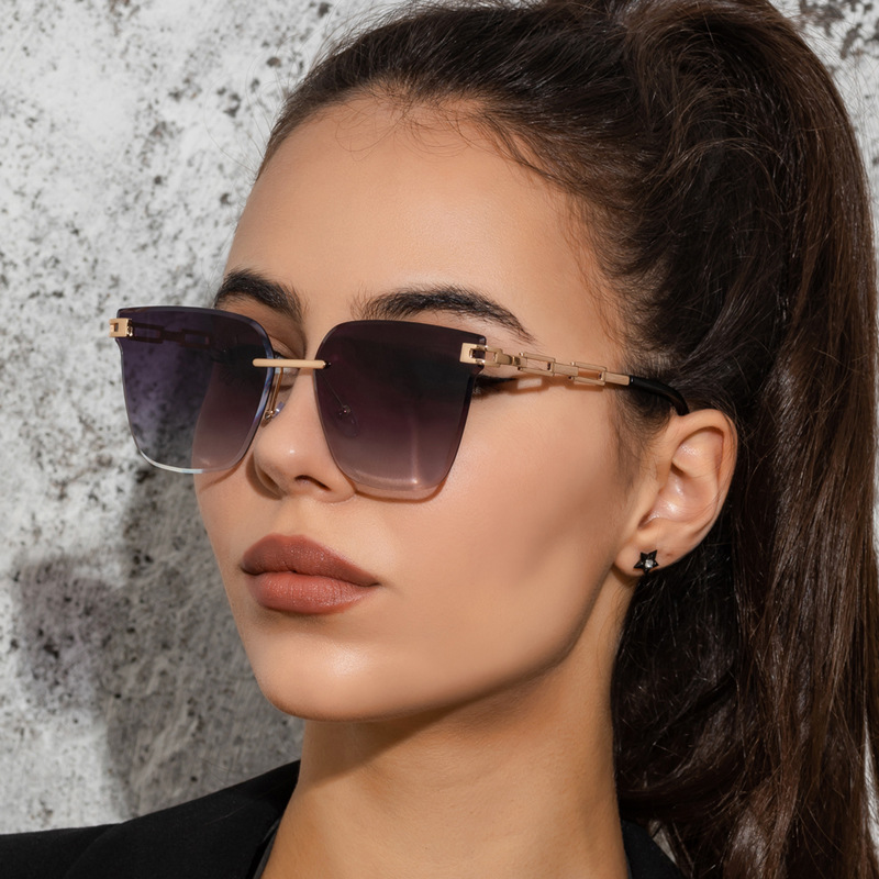 Frameless Trimming Sunglasses Metal Hollow Gradient Color Sunglasses - Image 8