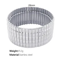 Stainless Steel Stretch Strap Retro Metal Contraction Band Pull Titanium Steel Bracelet - Sz56 Silver Elastic Plaid - View 1