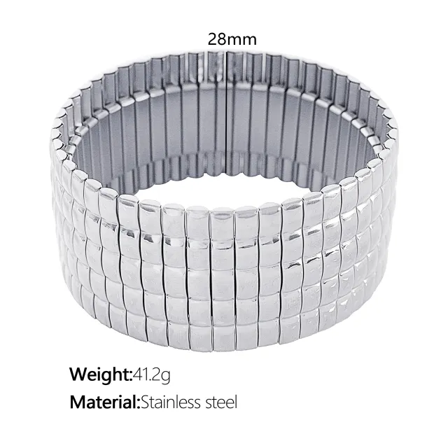 Stainless Steel Stretch Strap Retro Metal Contraction Band Pull Titanium Steel Bracelet Sz56 Silver Elastic Plaid - Shop at LoveMi