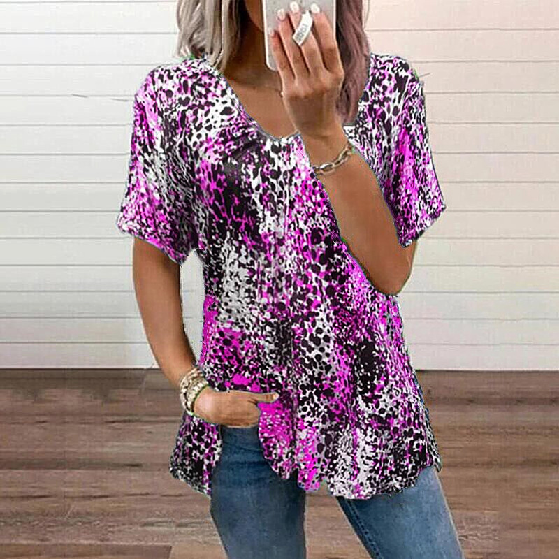 Title 6, Leopard Print Short Sleeve V-neck Top T-shirt W...