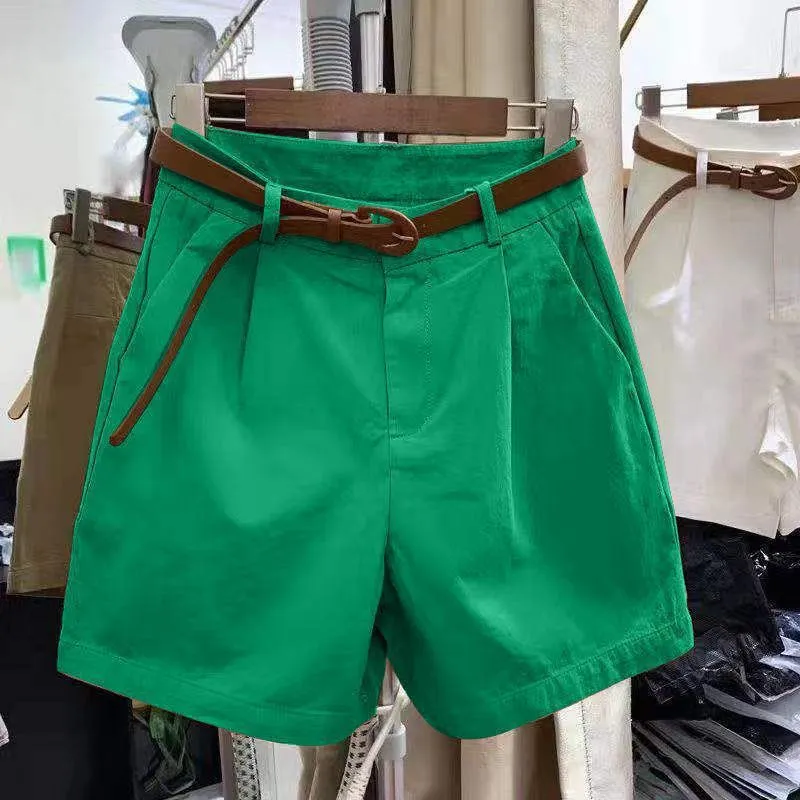 Womens Loose Slimming High-waisted Wide-leg Outerwear Shorts - Green