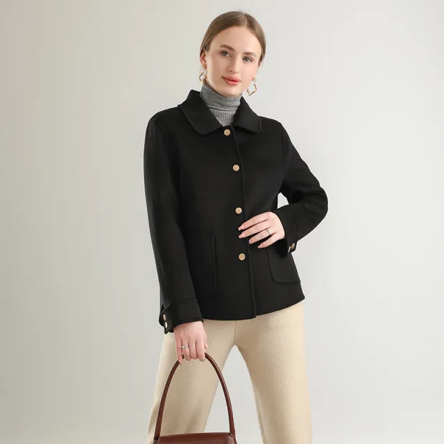 Autumn And Winter New Polo Collar Solid Color Coat For Women Black - Shop at LoveMi