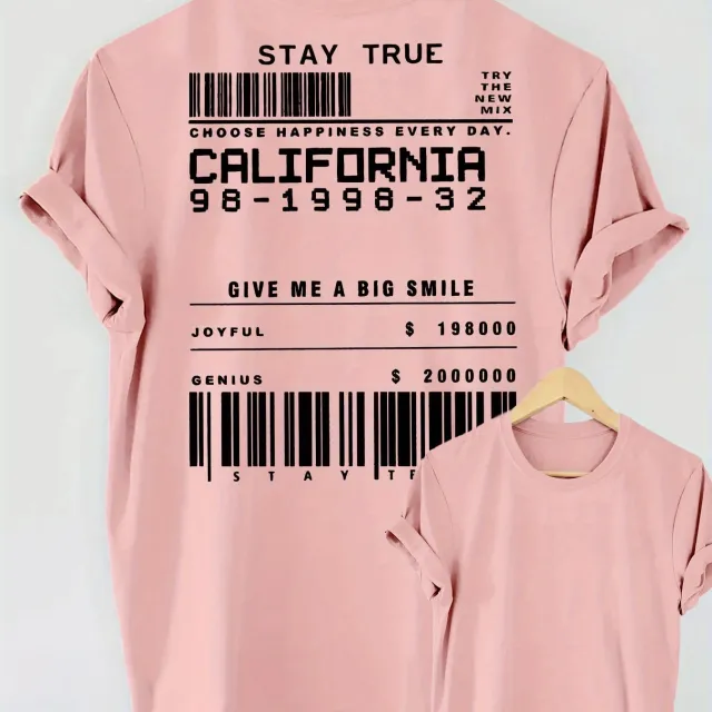 STAY TRUE Letter Print Short sleeve Crew Neck Pink - Shop at LoveMi
