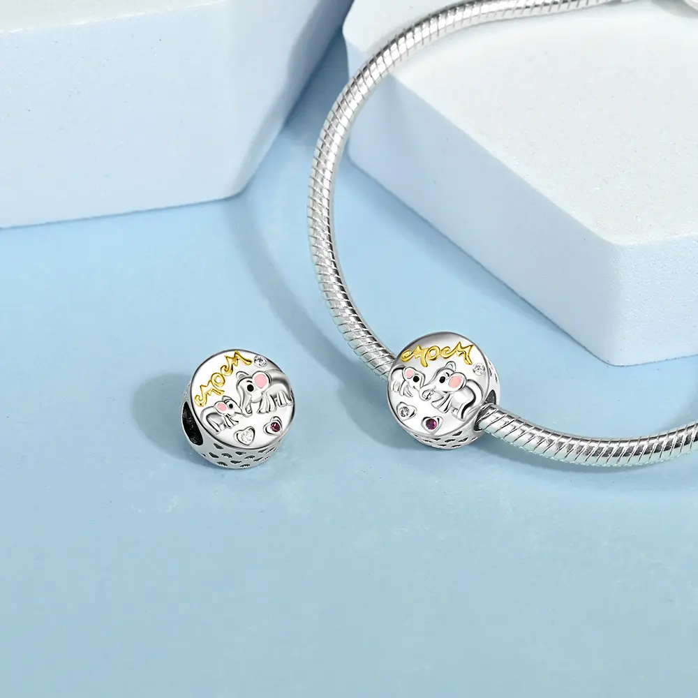 Silver-plated DIY Motherly Love Auspicious Elephant Bead