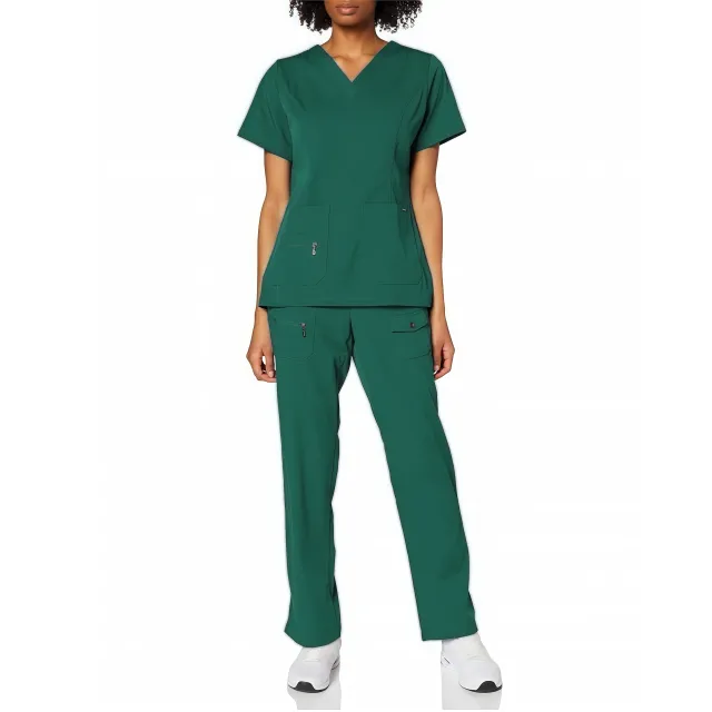 V neck Scrub Tops For Medical Staff And Beauty Salon Professionals Short sleeve Scrub Sets For Operating Rooms 82021 Dark Green Suit - Shop at LoveMi