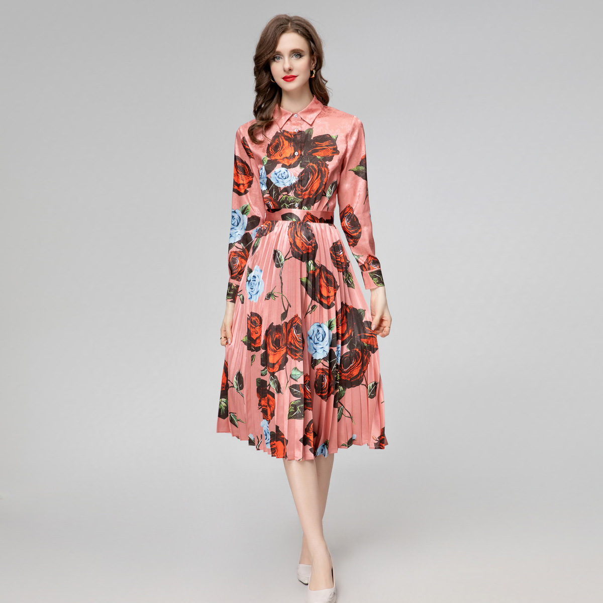 Long Sleeve Pleated Midi Skirt Suit, picture 3 of 8