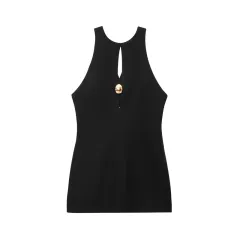 Fashionable Golden Inlaid Mini Dress - Black - View 1