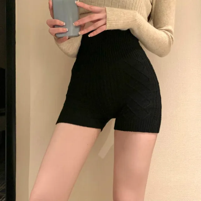 High Waist Simple Solid Color Bottoming Safety Pants For Women Black - Shop at LoveMi