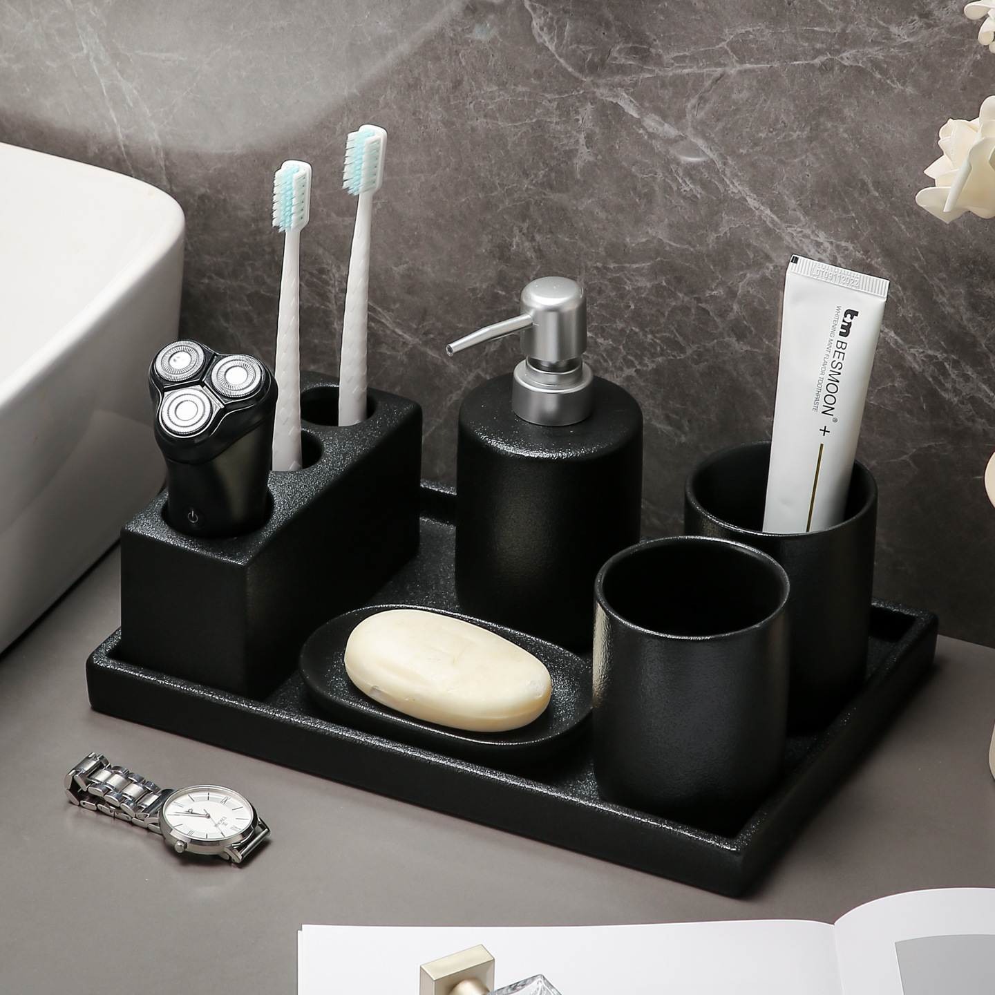 Matte Black Bathroom Lotion Bottle