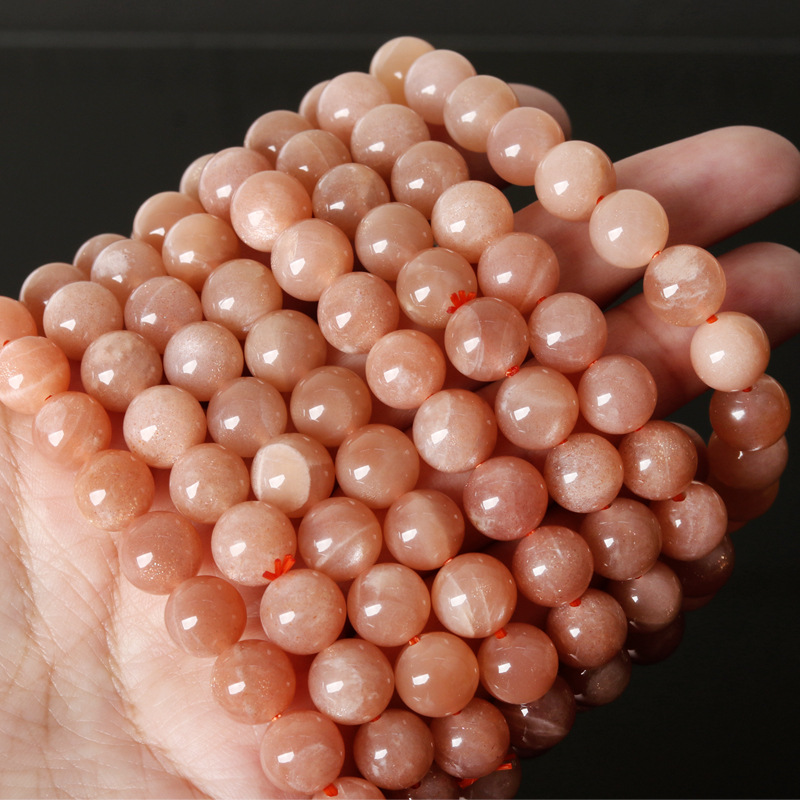 Natural Orange Moonstone Round Bead Bracelet