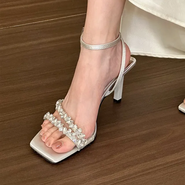 Women's White Rhinestone Ankle strap High Heel Sandals Gray - Shop at LoveMi