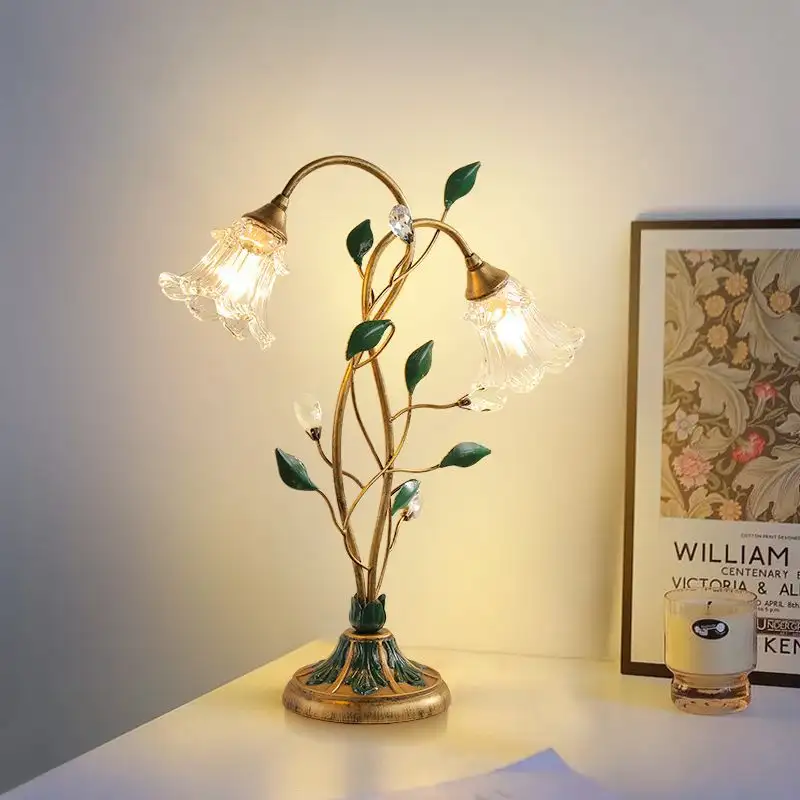 American Style Desk Lamp Bedroom Bedside Lamp Retro Living Room Creative Flower Decoration