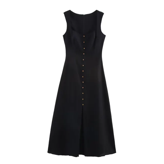 Slim fit Slimming Linen Midi Skirt Dress Black - Shop at LoveMi