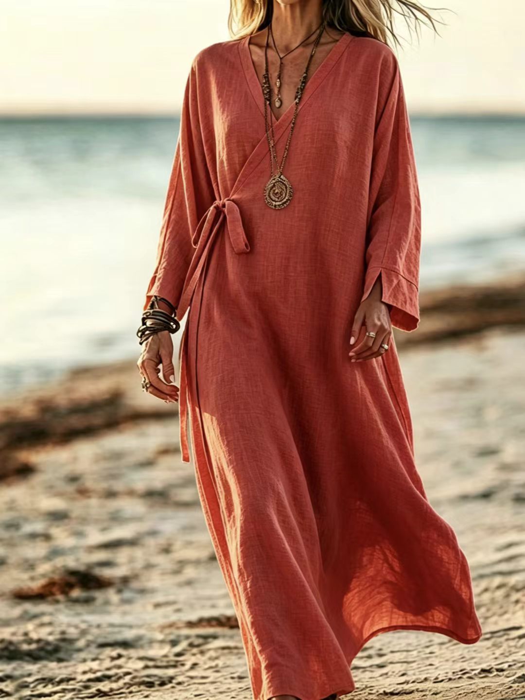 V-neck Crossover Strap Long-sleeve Resort Dress Fe517ddb Dd5e 499b B15c 7f0501727c90