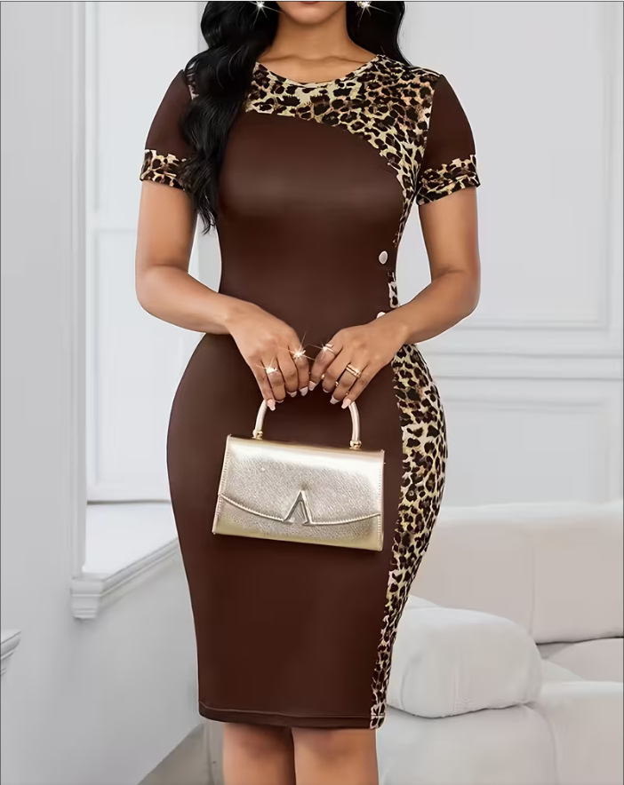 Elegant Best-selling Womens Round-neck Geometric-print Stretch Dress - photo 5
