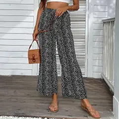 Fashion Women's Wear Elastic Waist Wide Leg Cropped Pants - Black - View 1