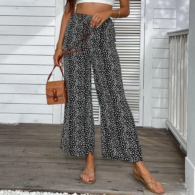 Fashion Women's Wear Elastic Waist Wide Leg Cropped Pants Black - Shop at LoveMi