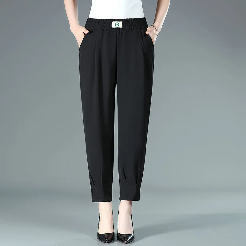 Women's Loose Slimming Harem Pants Tight Waist Casual - Black