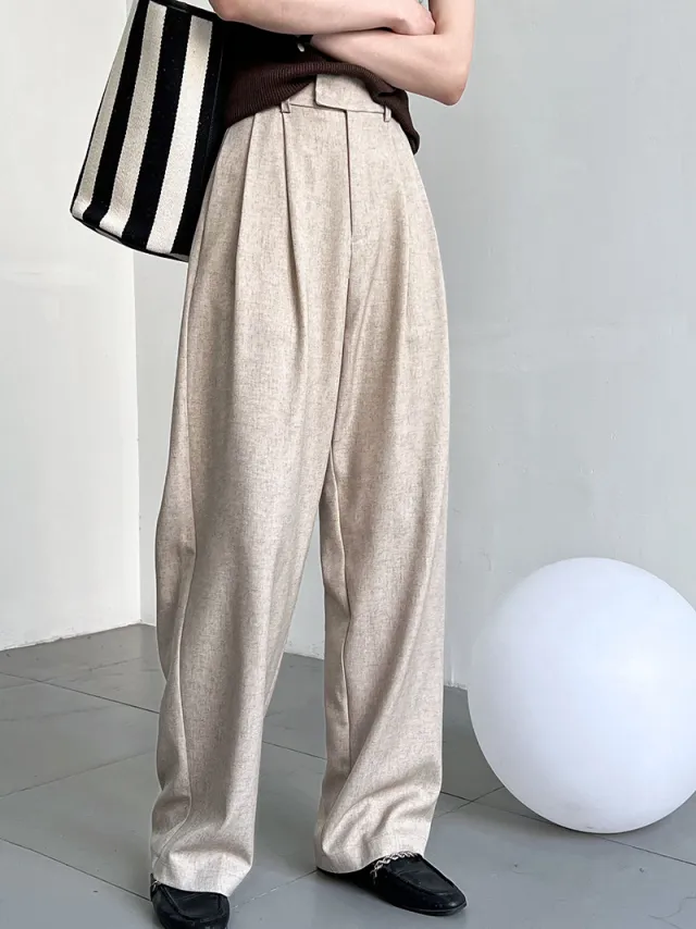 Loose Minimalist Old Money Style Mopping Suit Pants For Women Foreign Beige - Shop at LoveMi