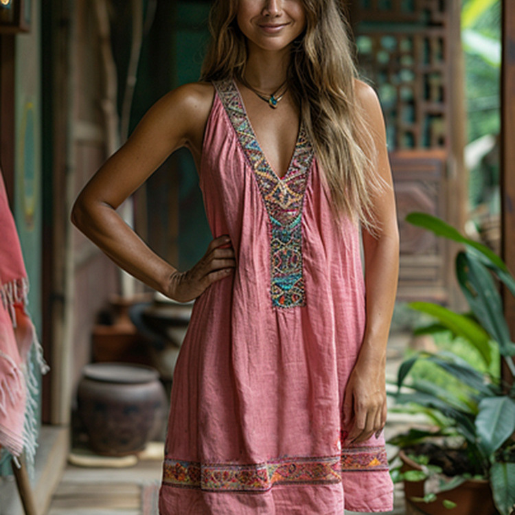 Womens Retro Bohemian Vest Dress