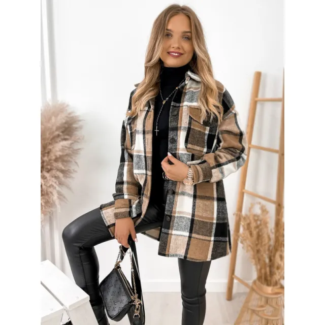 Long Sleeve Single breasted Plaid Printed Blouse Collar Woolen Coat Khaki - Shop at LoveMi