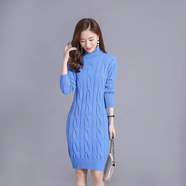 Autumn Winter Base Layer Outerwear All Match Turtleneck Women's Midi Knit Sweater Blue - Shop at LoveMi