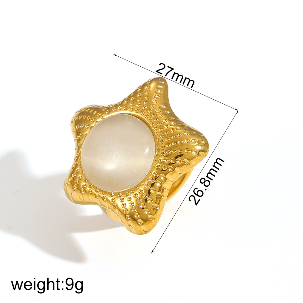 Exaggerated Stainless Steel Ring Female Opal