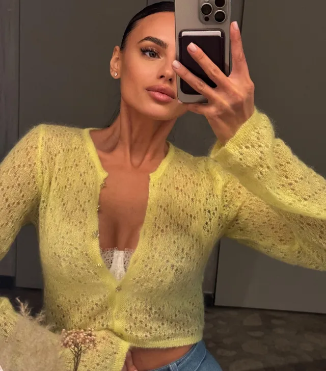 Hollow Knitted Cardigan Casual Long Sleeve Coat Yellow - Shop at LoveMi
