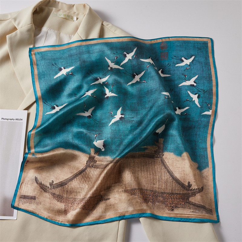 Black Four-Panel Silk Authentic Silk Scarf